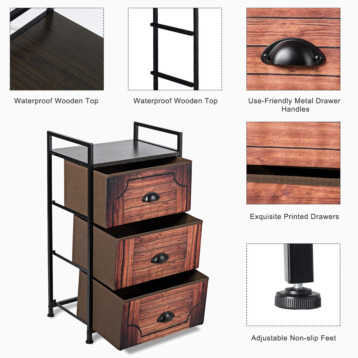 3 Drawer Dresser, Vertical Dresser Storage Tower with Fabric Drawers and Steel Frame
