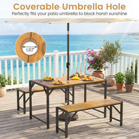 Tangkula Acacia Wood Outdoor Dining Table with 1.97” Umbrella Hole