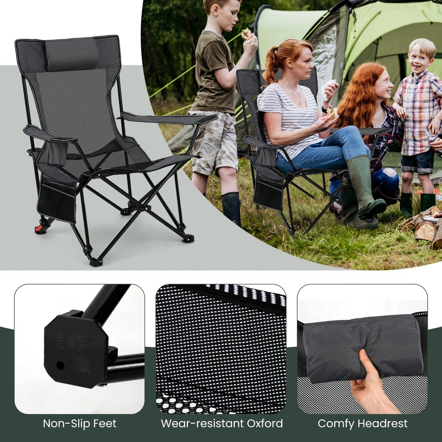 Tangkula Reclining Camping Chair with Removable Footrest