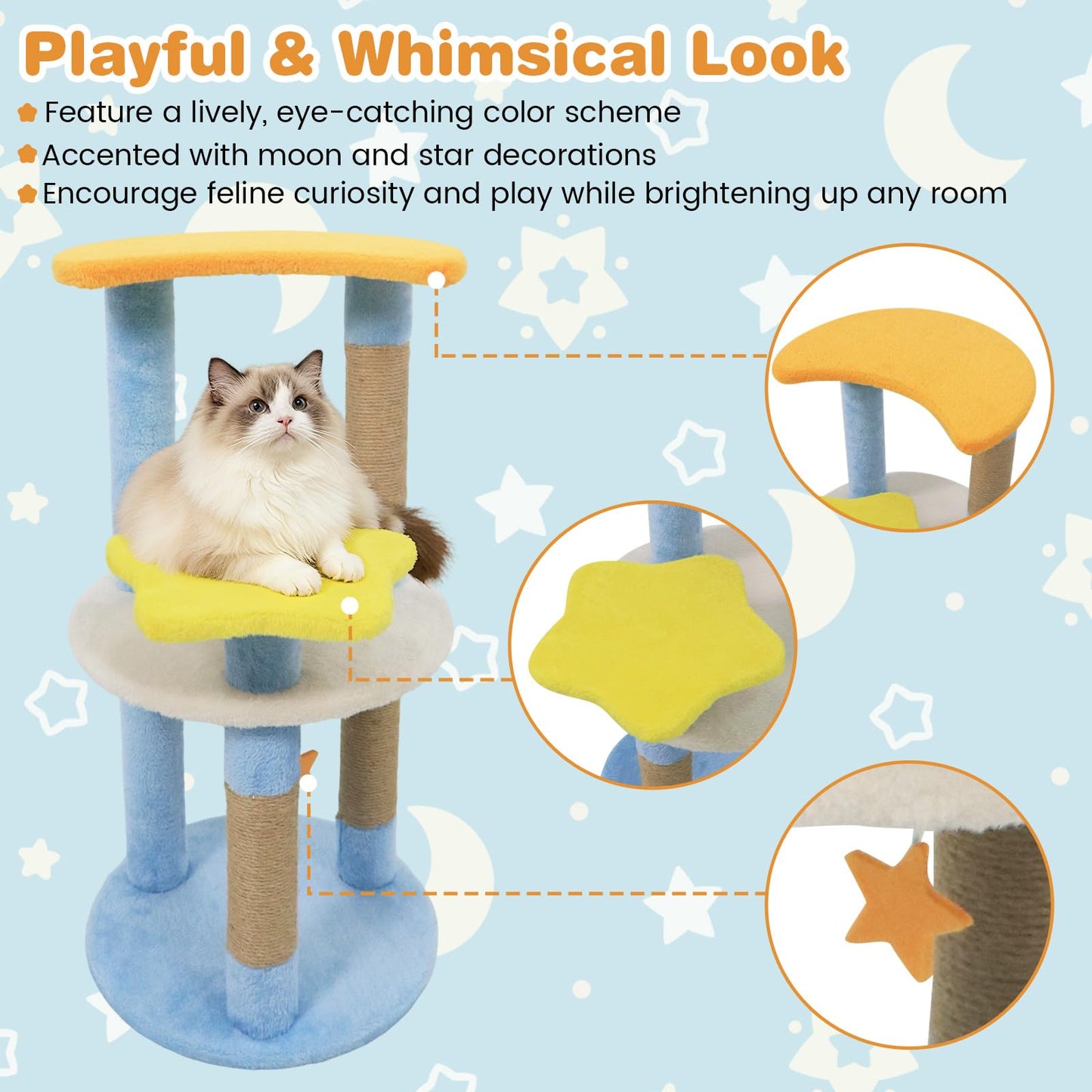 Tangkula 29 Inch Multi-Level Cat Tower with Jute Scratching Posts
