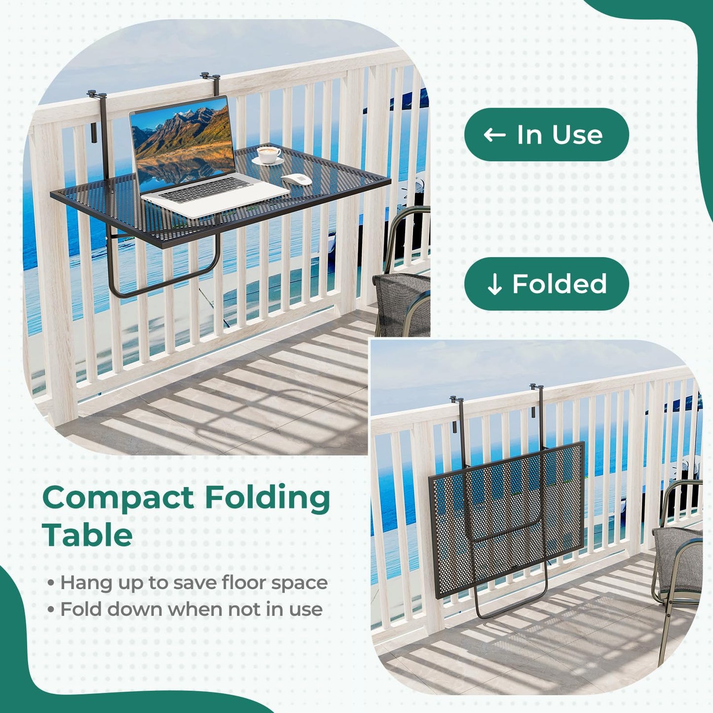 Tangkula Balcony Railing Table Outdoor Folding Hanging Table（24” x 20” x 20”）