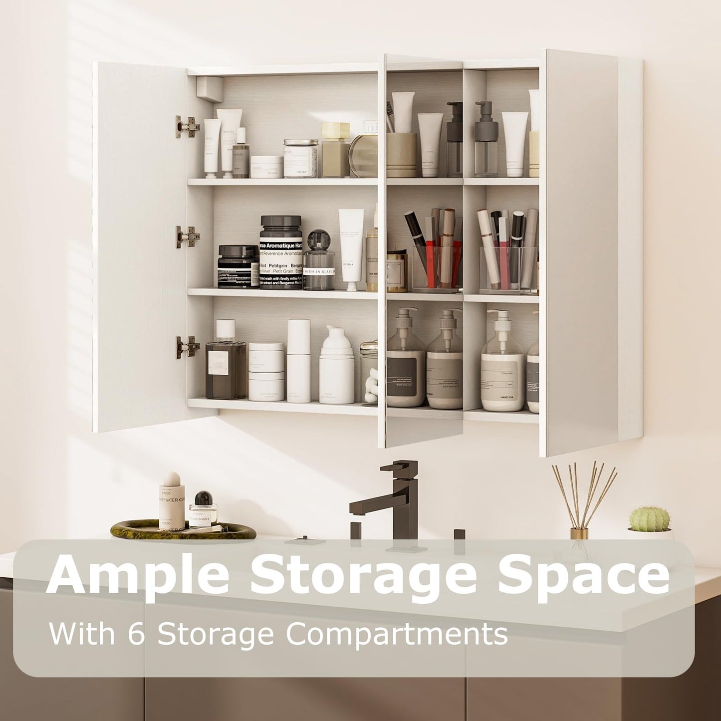 Tangkula 36" Wide Wall Mount Mirrored Bathroom Medicine Cabinet Storage 3 Mirror Door