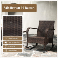 Tangkula 3 Pieces Rocking Bistro Set, Patiojoy Outdoor PE Rattan Rocker Chairs with Removable Cushions & Tempered Glass Top Coffee Table