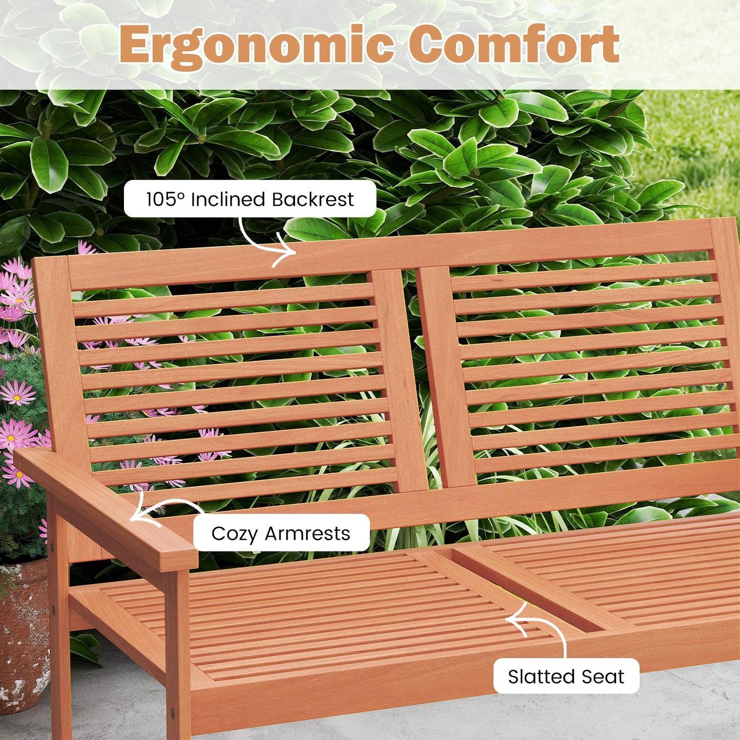 Tangkula Outdoor Wood Bench 2-Person Heavy Duty Patio Loveseat Chair
