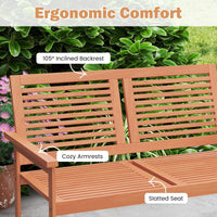 Tangkula Outdoor Wood Bench 2-Person Heavy Duty Patio Loveseat Chair