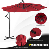 Tangkula 10 ft Cantilever Umbrella w/32 Solar-Powered LED Lights, Functional Tilting System & Hand-Crank Mechanism