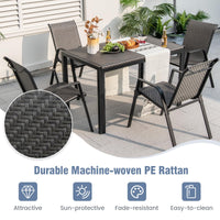 Tangkula Lot de 4 chaises de salle à manger empilables en rotin pour patio, avec dossier et assise en osier tressé