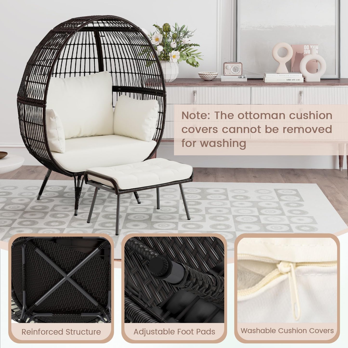 Fauteuil œuf surdimensionné en osier Tangkula avec ottoman pour le salon