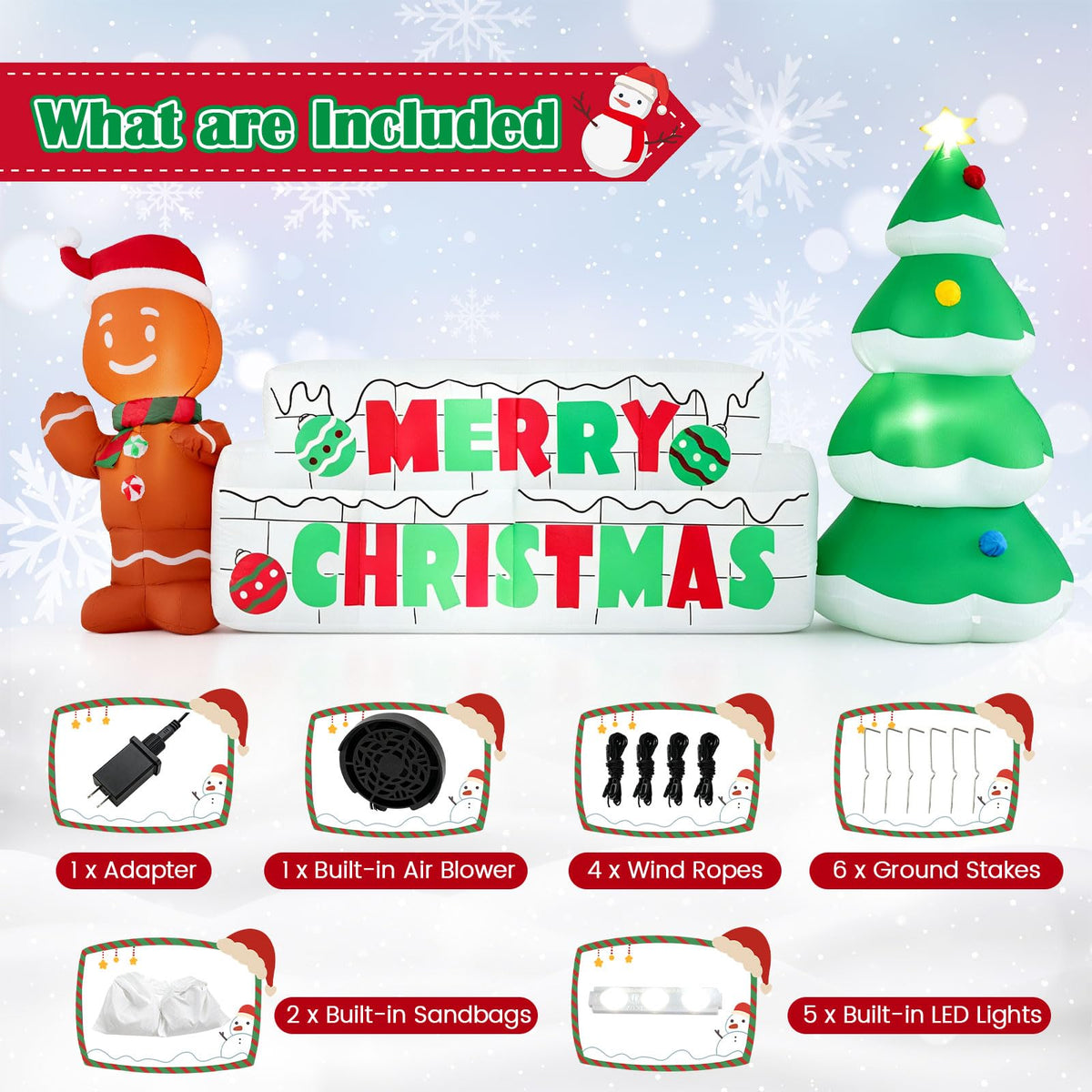 Tangkula 9.5 FT Lighted Inflatable Merry Christmas Sign Outdoor Decoration