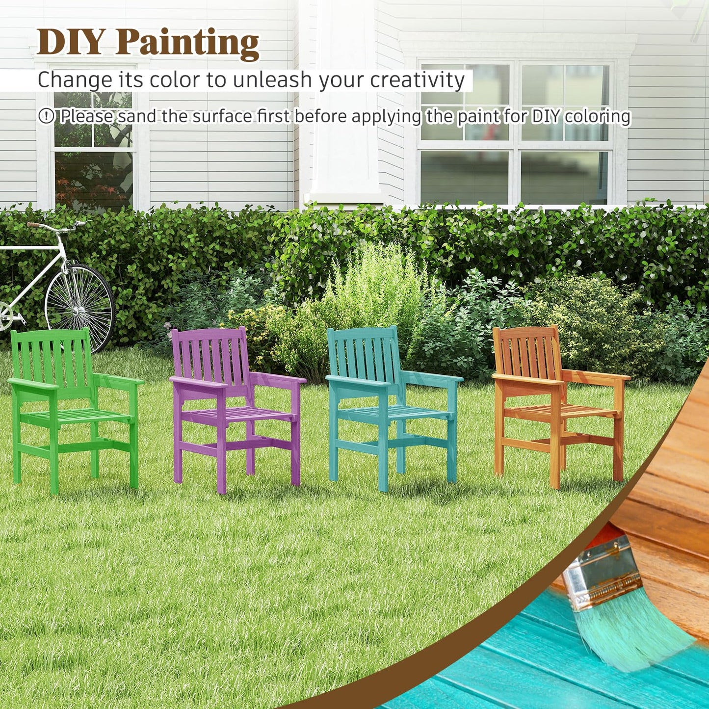 Tangkula Patio Chairs Set Outdoor Wooden Dining Chairs