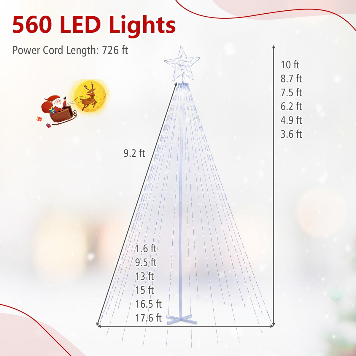 Tangkula 10 FT Outdoor Christmas Tree Star String Lights
