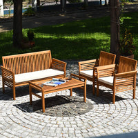 Tangkula 4 Piece Outdoor Acacia Wood Sofa Set
