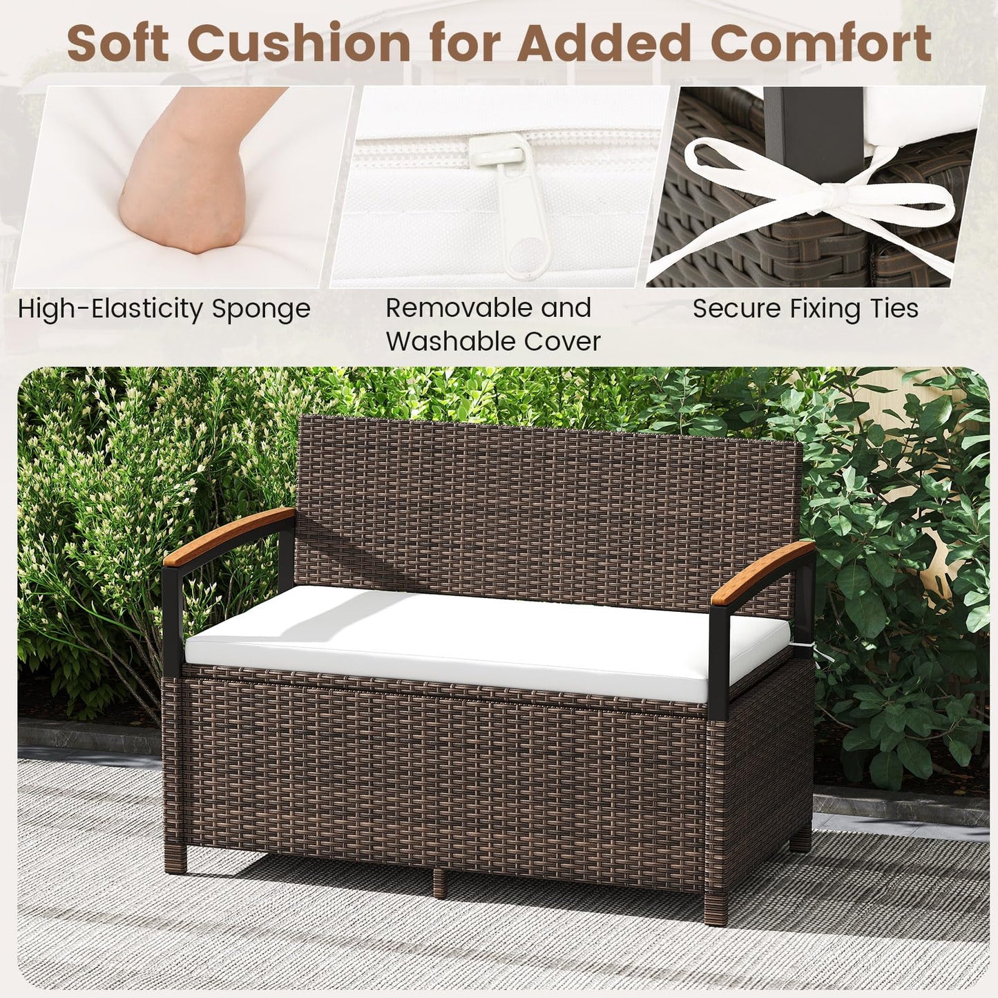 Tangkula 46 Gallon Outdoor Bench with Storage for Porch Backyard Poolside