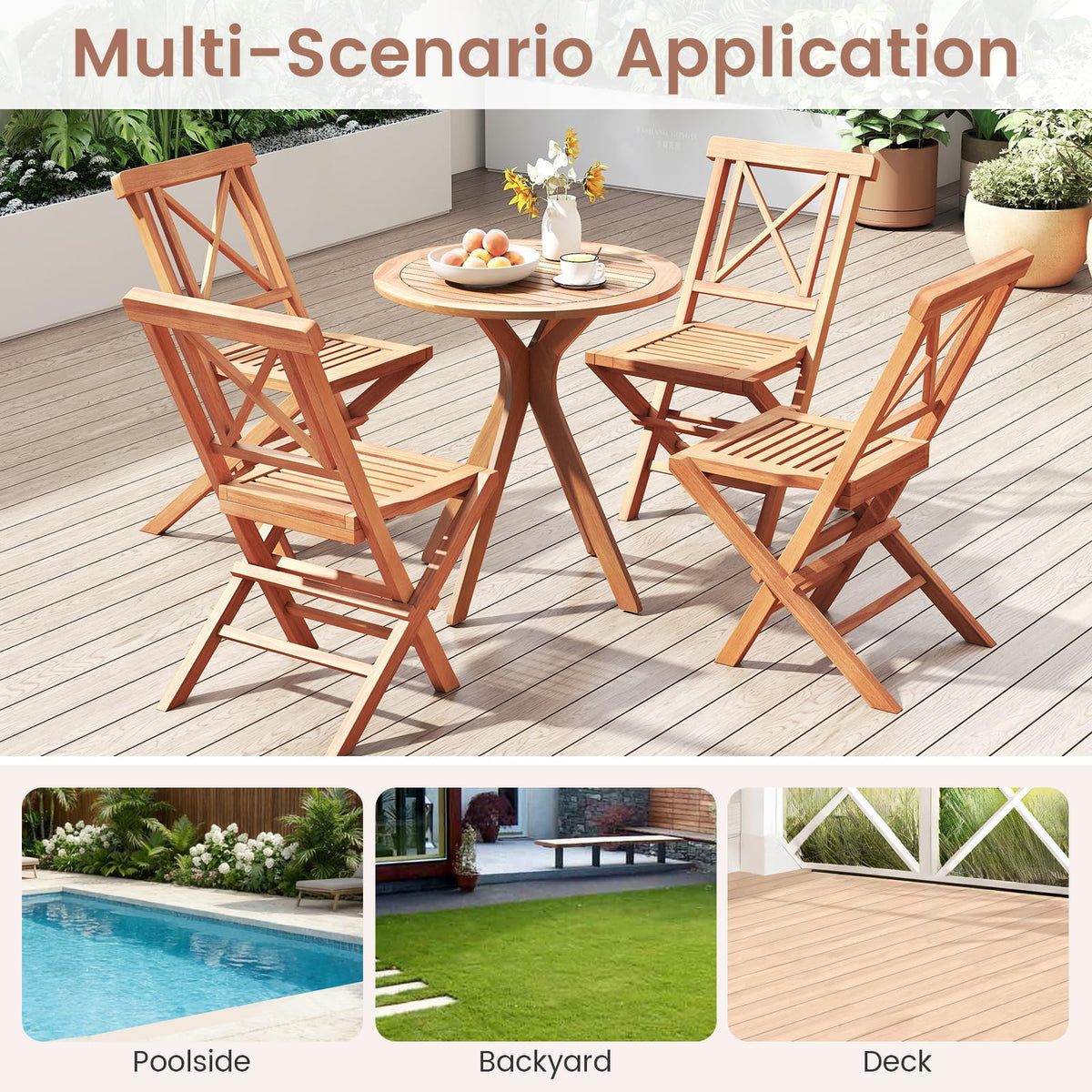 Tangkula Teak Wood Folding Patio Chairs Set of 2/4 (X-Shaped Back）
