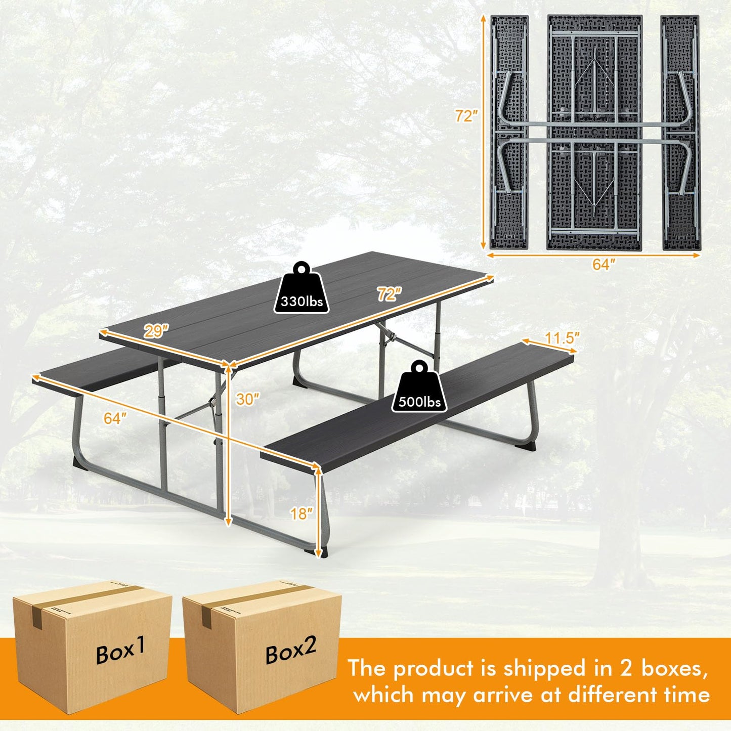 Tangkula 6 Ft Folding Picnic Table, Outdoor Picnic Table with 2 Built-in Benches, Umbrella Hole