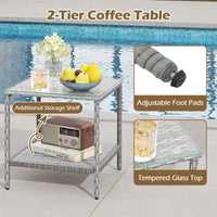 Tangkula 3 Pieces Patio Furniture Set with 2 Tier Tempered Glass Tabletop Table