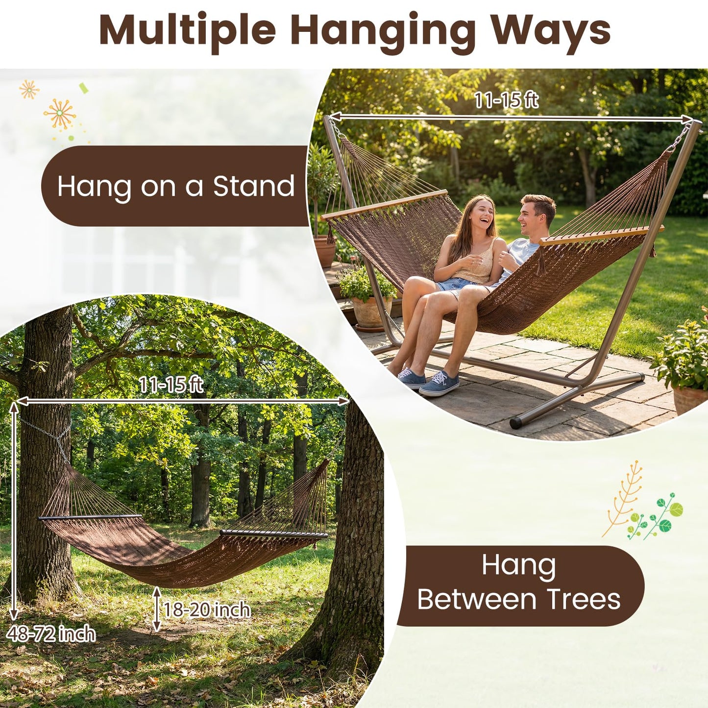 Tangkula 10.5FT Caribbean Double Hammock Heavy Duty Portable