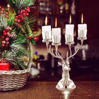 Tangkula Reindeer Candle Holder, Deer Christmas Ornament for 4 Candles, Aluminum Table Christmas Decoration for Tealight