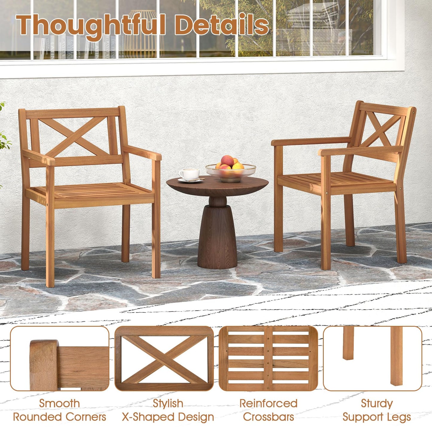 Tangkula Acacia Wood Patio Dining Chairs Set of 2/4