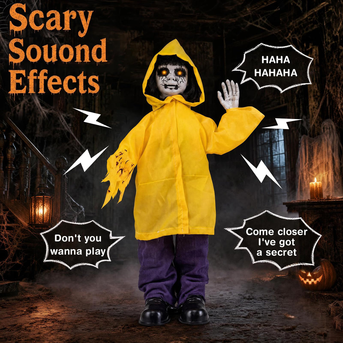 Tangkula Halloween Animated Life Size Scary Boy with Light Up Eyes