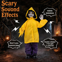 Tangkula Halloween Animated Life Size Scary Boy with Light Up Eyes