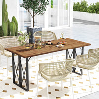 Tangkula 67 Inch Outdoor Dining Table, Acacia Wood Patio Table with 2 Inch Umbrella Hole