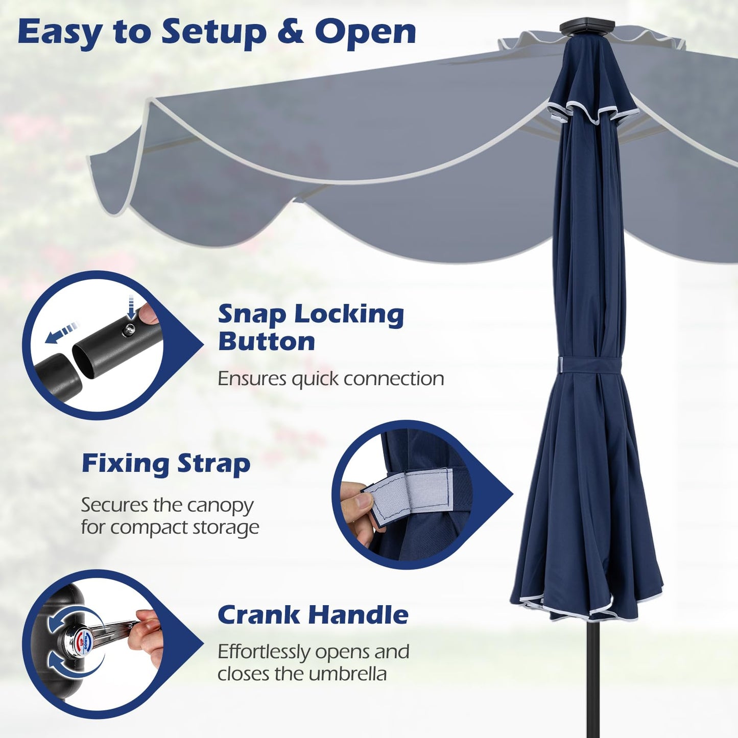 Tangkula 9 FT Solar Patio Umbrella with 24 LED Lights