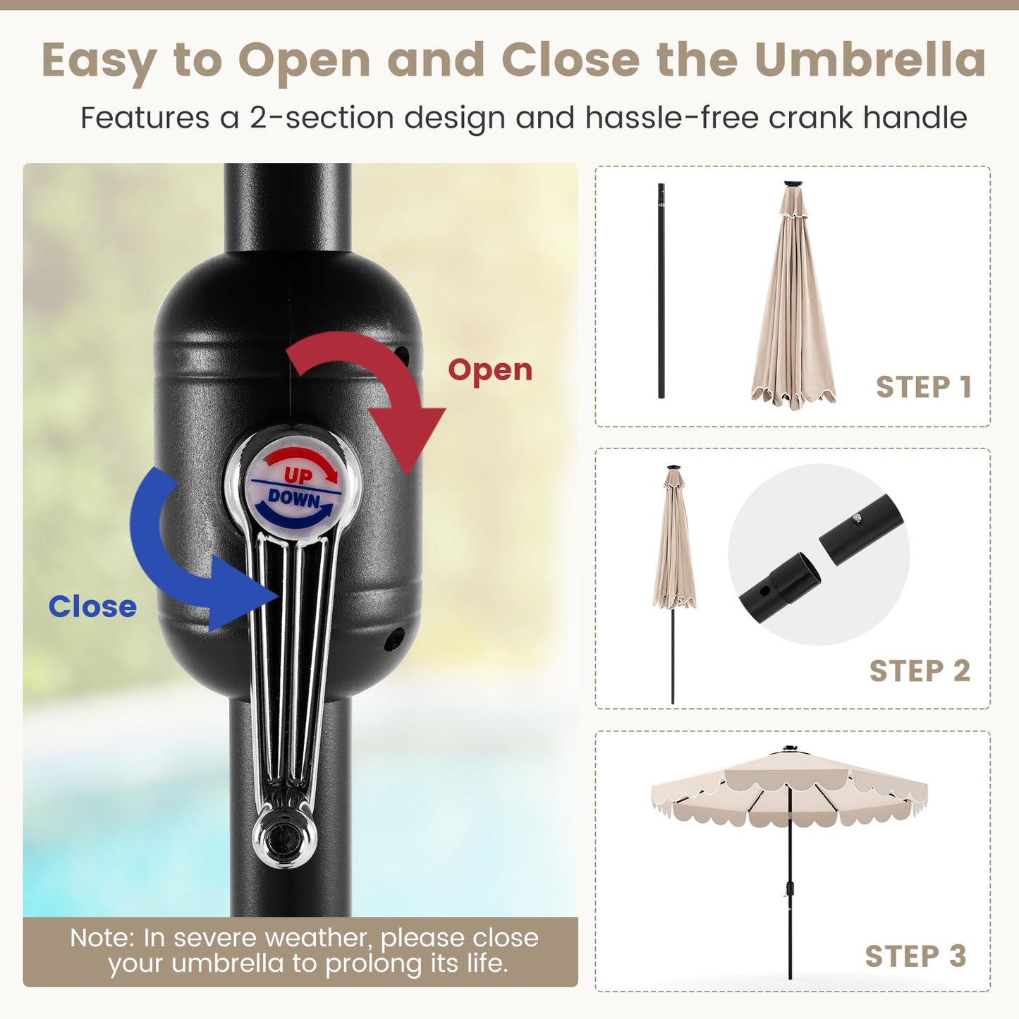Tangkula 9.5 FT Solar Patio Umbrella
