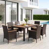Tangkula Patio Furniture Set with Acacia Wood Table and 6 Stackable Chairs