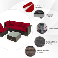 Tangkula 6-Piece Outdoor Wicker Conversation Set with 42 Inches Propane Fire Pit Table