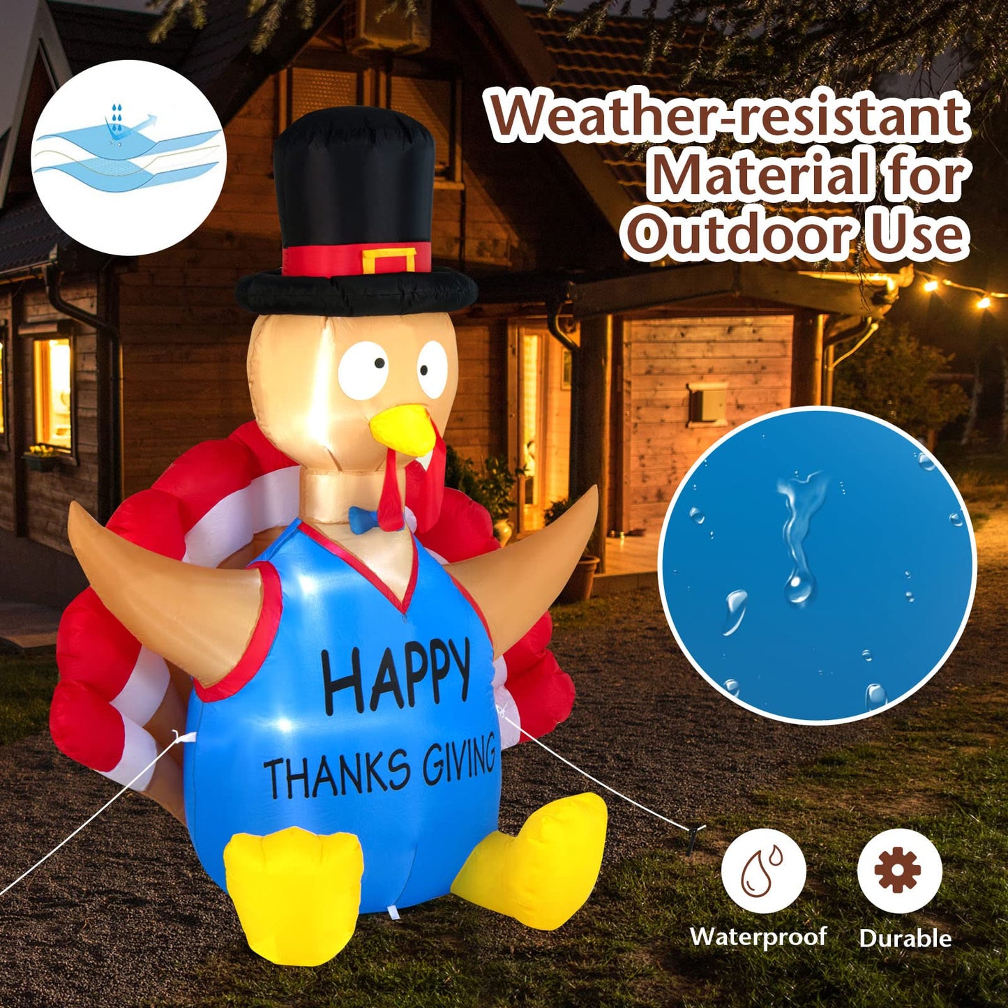 Tangkula 6 FT Thanksgiving Inflatable Turkey, Lighted Thanksgiving Decorations for Lawn, Garden, Party