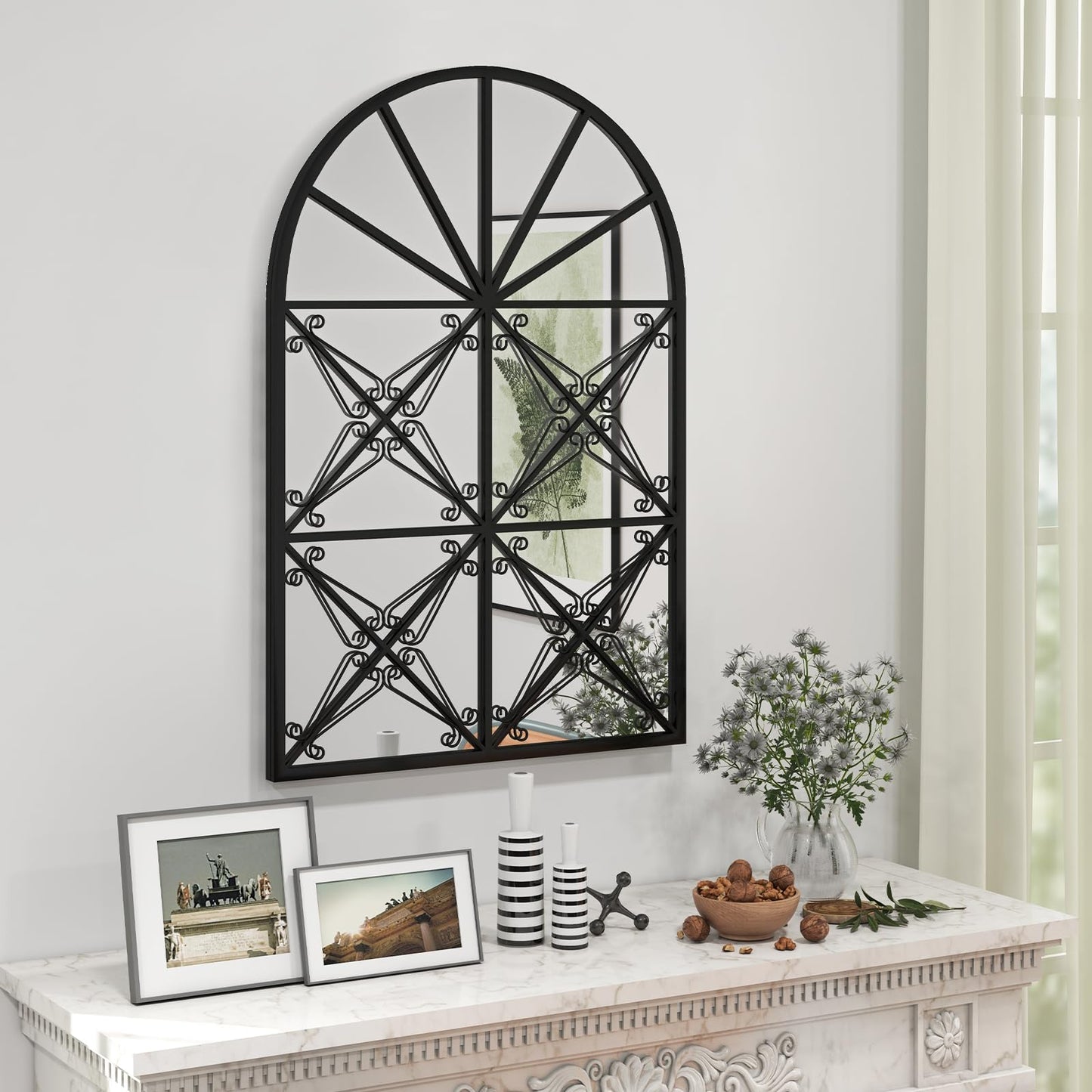 Tangkula 23" x 34" Arched Window Mirror, Modern Decorative Arch Mirror