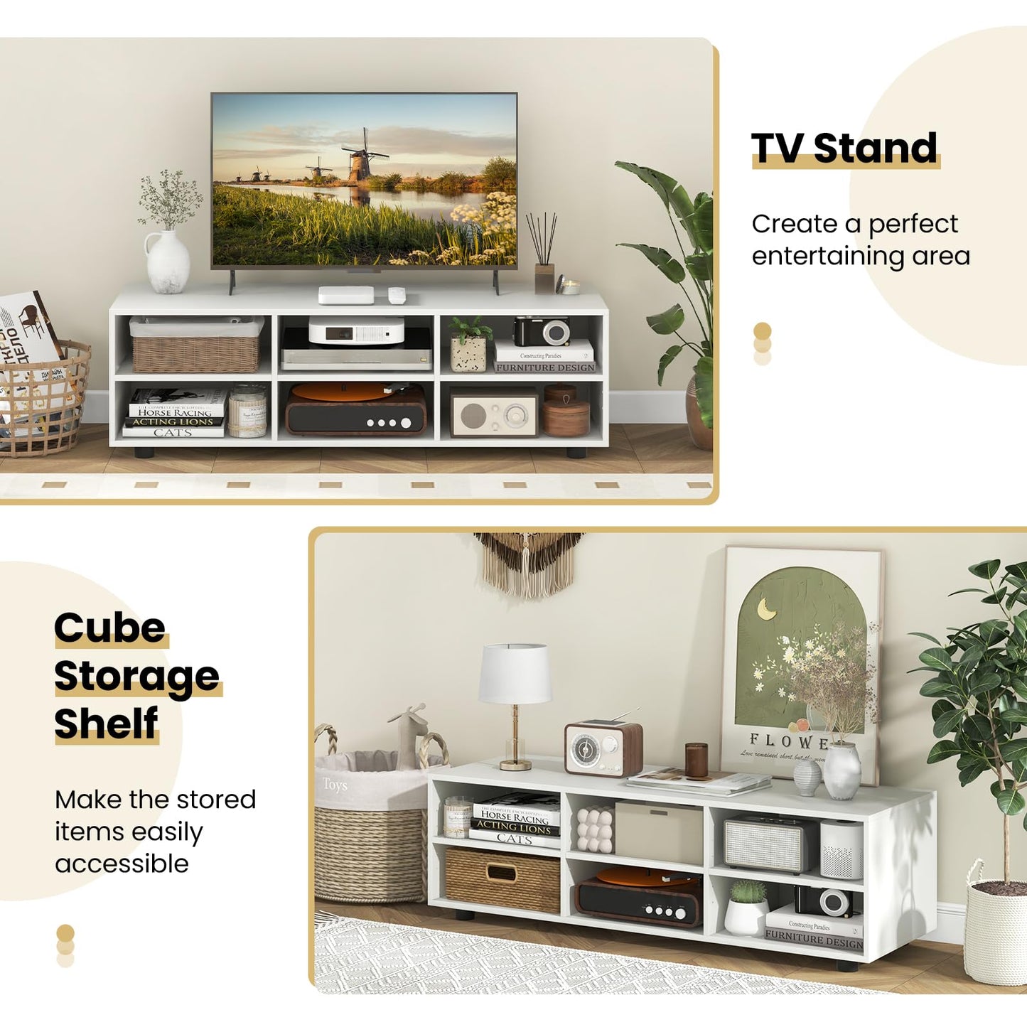 Tangkula White TV Stand for TVs up to 50” for Living Room