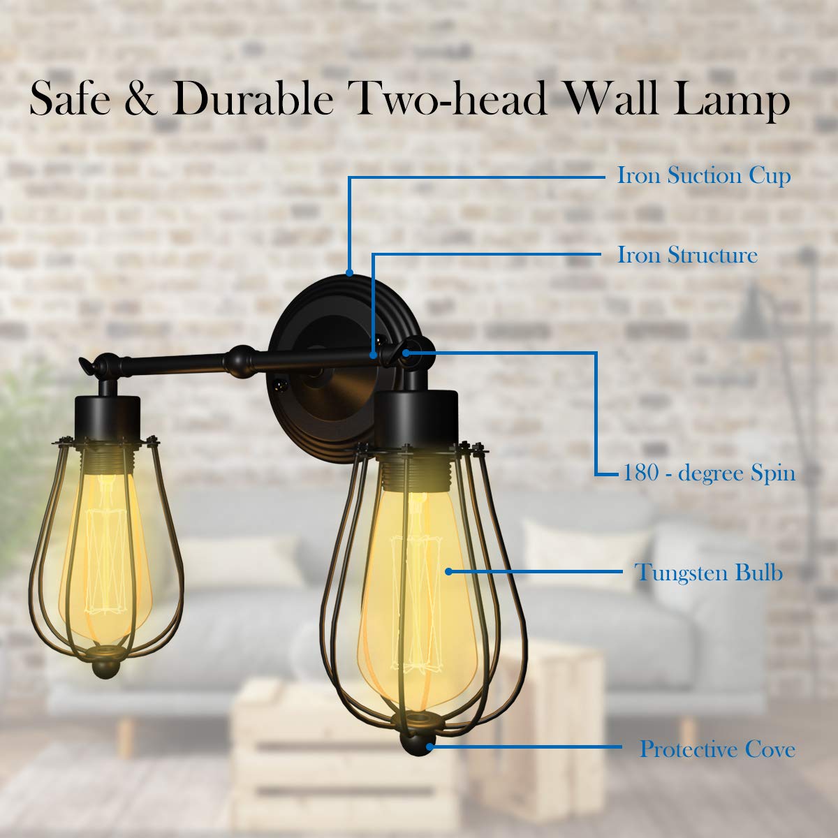 Tangkula Wall Sconce Wall Light Fixture Black Matal Industrial Vintage Rustic Retro Style