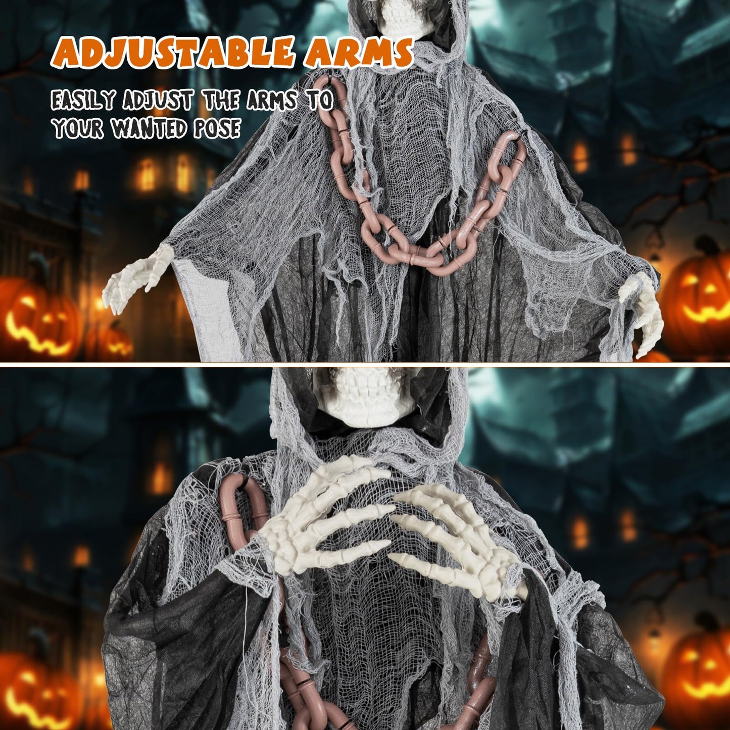 Tangkula 6.4 FT Halloween Animatronic Standing Grim Reaper with Chain