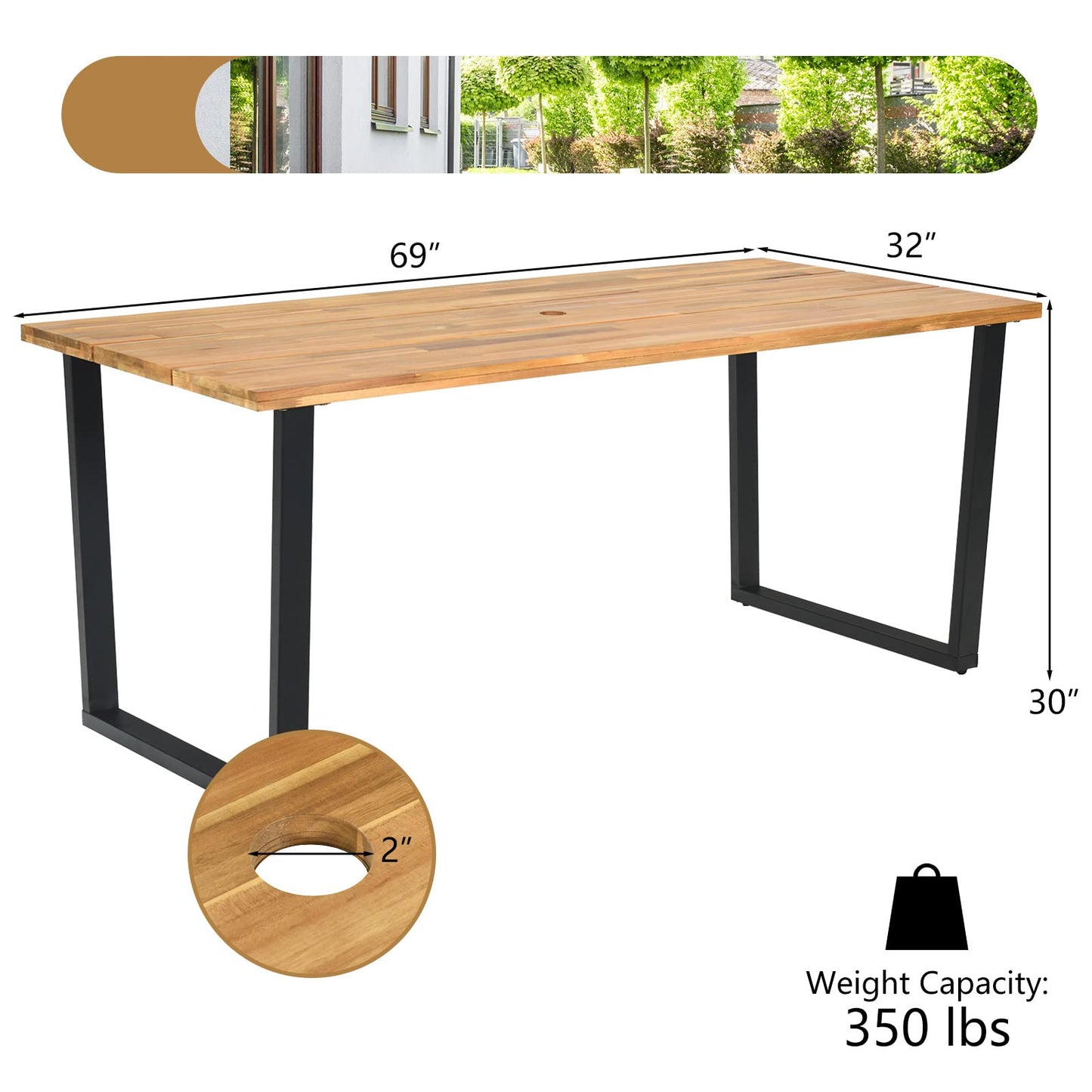 Ensemble repas de patio en rotin Tangkula, table en bois d'acacia avec trou pour parasol