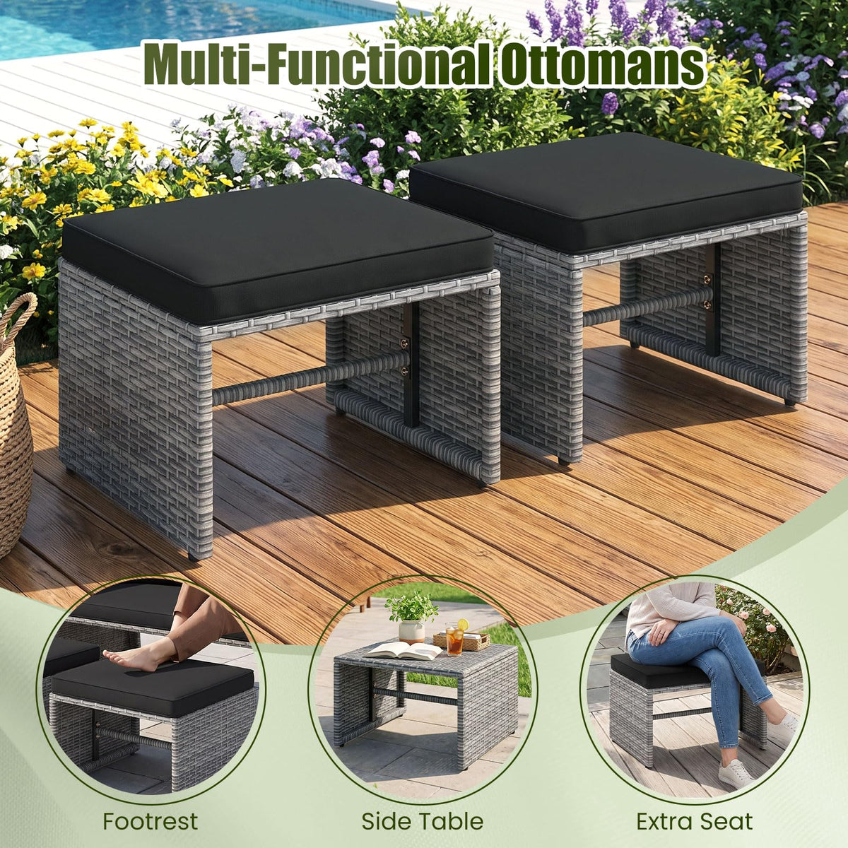 Tangkula Outdoor Loveseat with 2 Ottomans