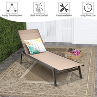 Tangkula Outdoor Chaise Lounge Chair, 6-Position Adjustable Reclining Chair with Breathable Fabric and Heavy Duty Steel Frame