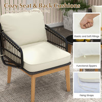 Tangkula 3 Piece Patio Chair Set, Wicker Chair & Side Table Set with Soft Cushions & Tempered Glass Tabletop