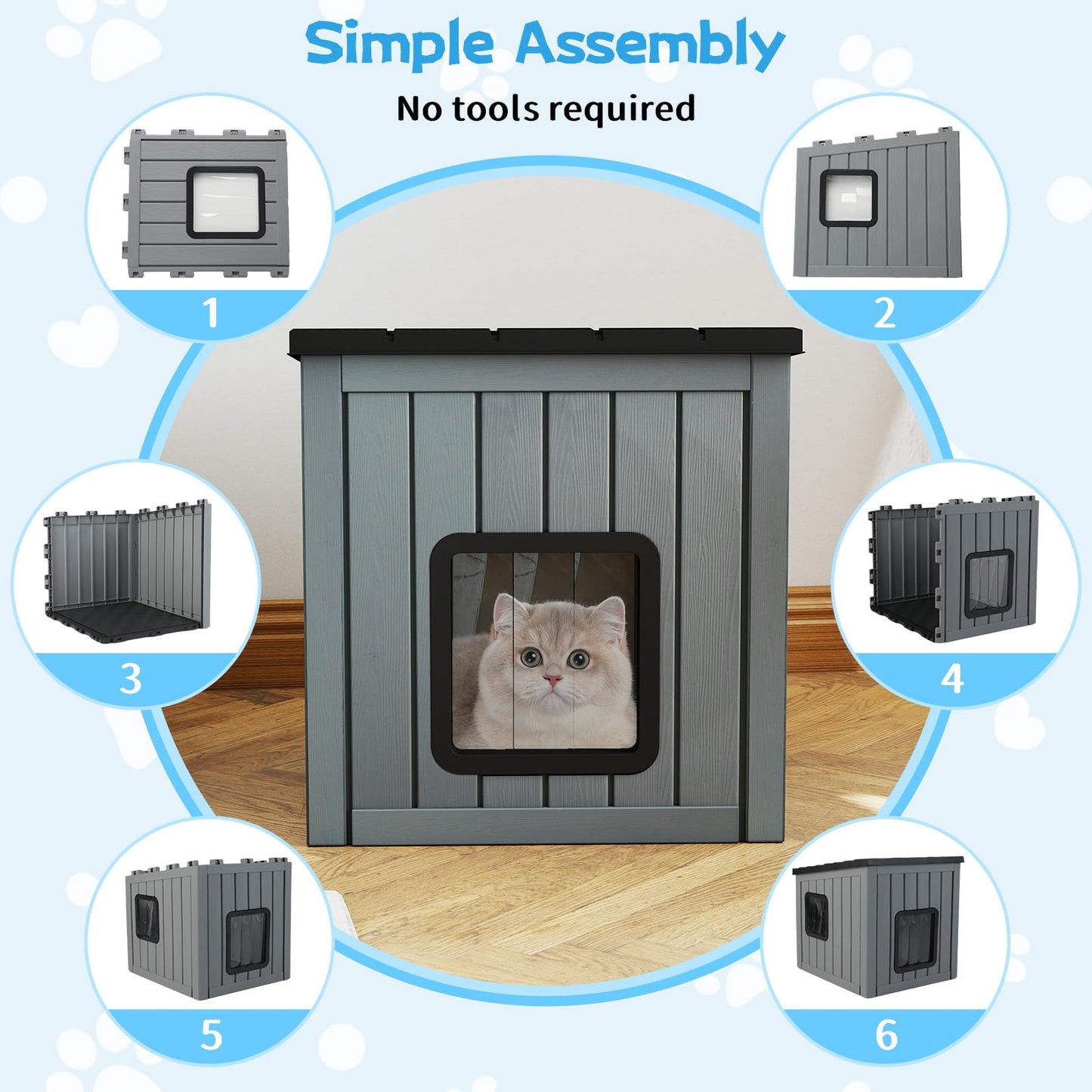 Niche pour chat Tangkula en plastique résistant aux intempéries avec 2 portes en PVC et toit en pente