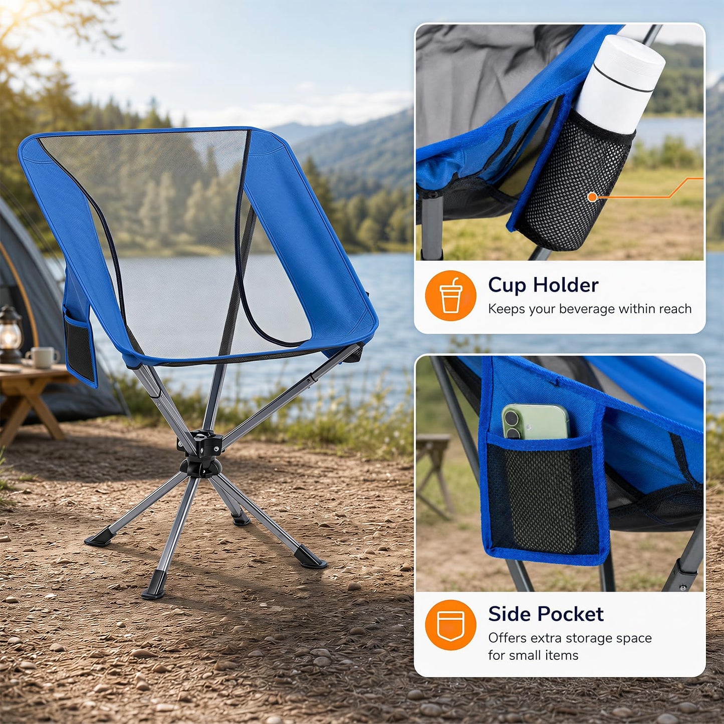 Tangkula 360° Swivel Portable Folding Camping Chair w/Carry Bag