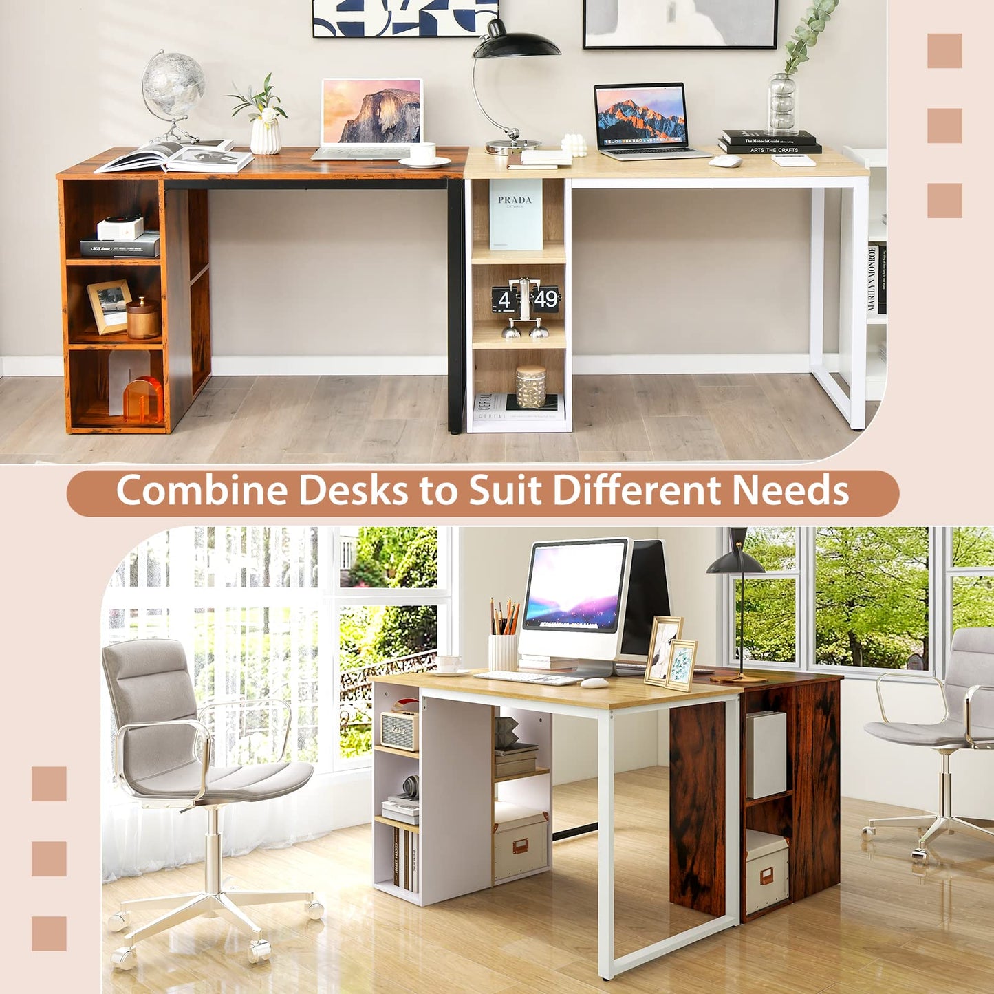 Tangkula Computer Desk with Storage Shelves, Home Office Desk with 5 Side Shelves & Metal Frame