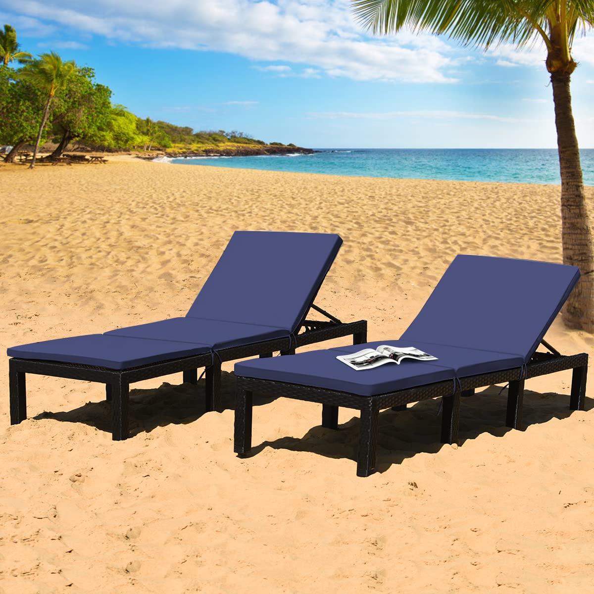 Tangkula Patio Wicker Lounge Chair, Outdoor Rattan Adjustable Reclining Backrest Lounger Chairs