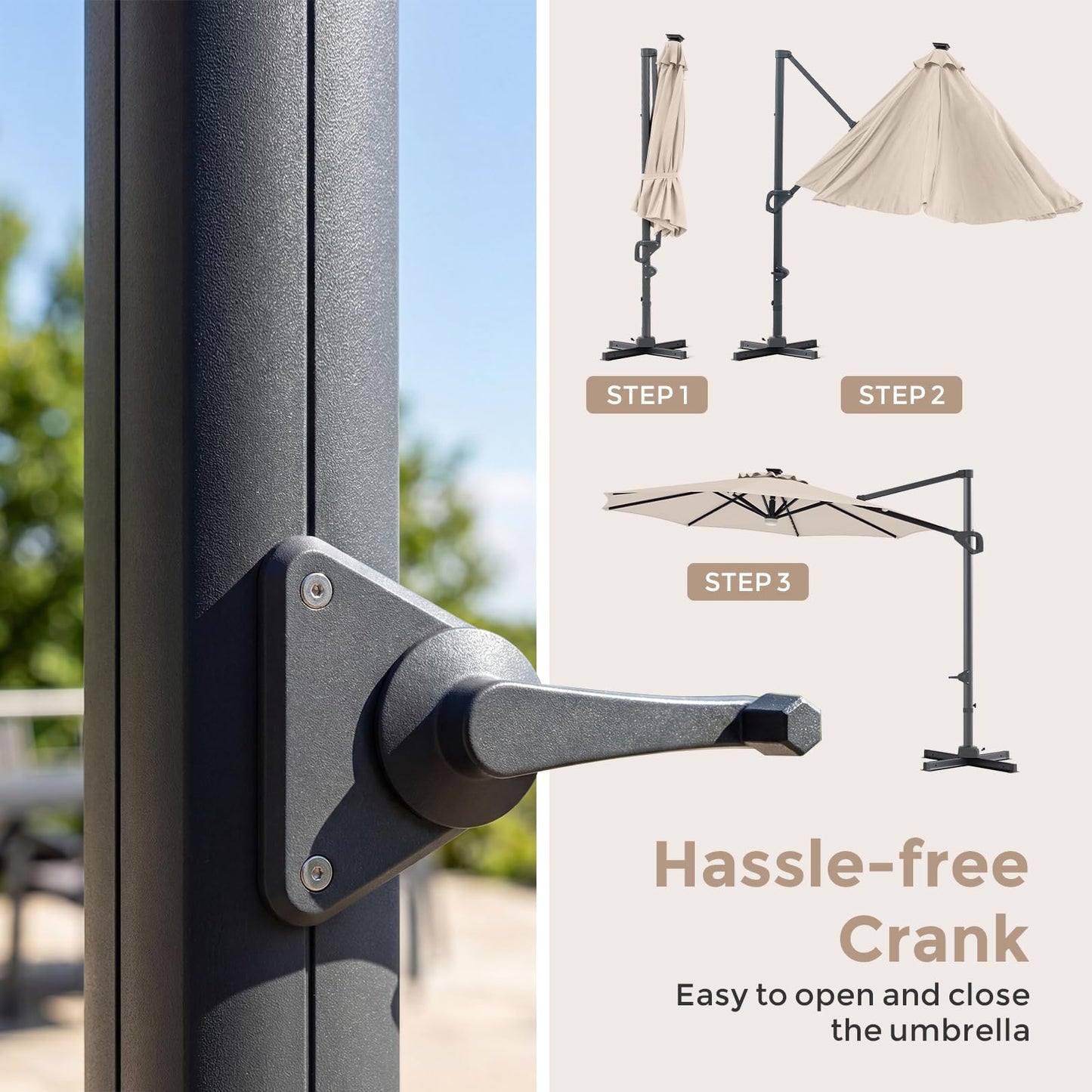 Tangkula 10 FT Solar Patio Umbrella with Base Included Cantilever Offset Outdoor Umbrella