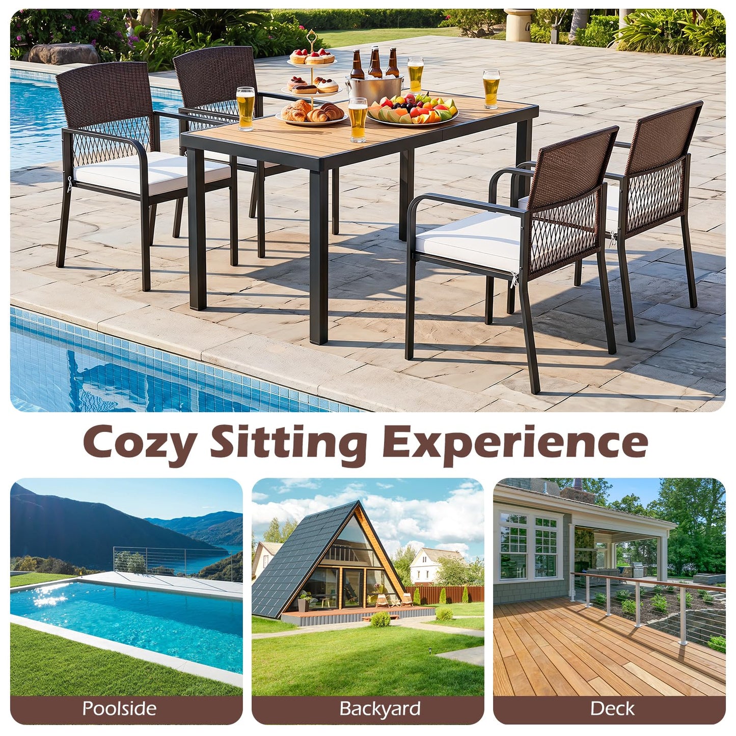 Tangkula PE Wicker Outdoor Dining Chairs Set of 4
