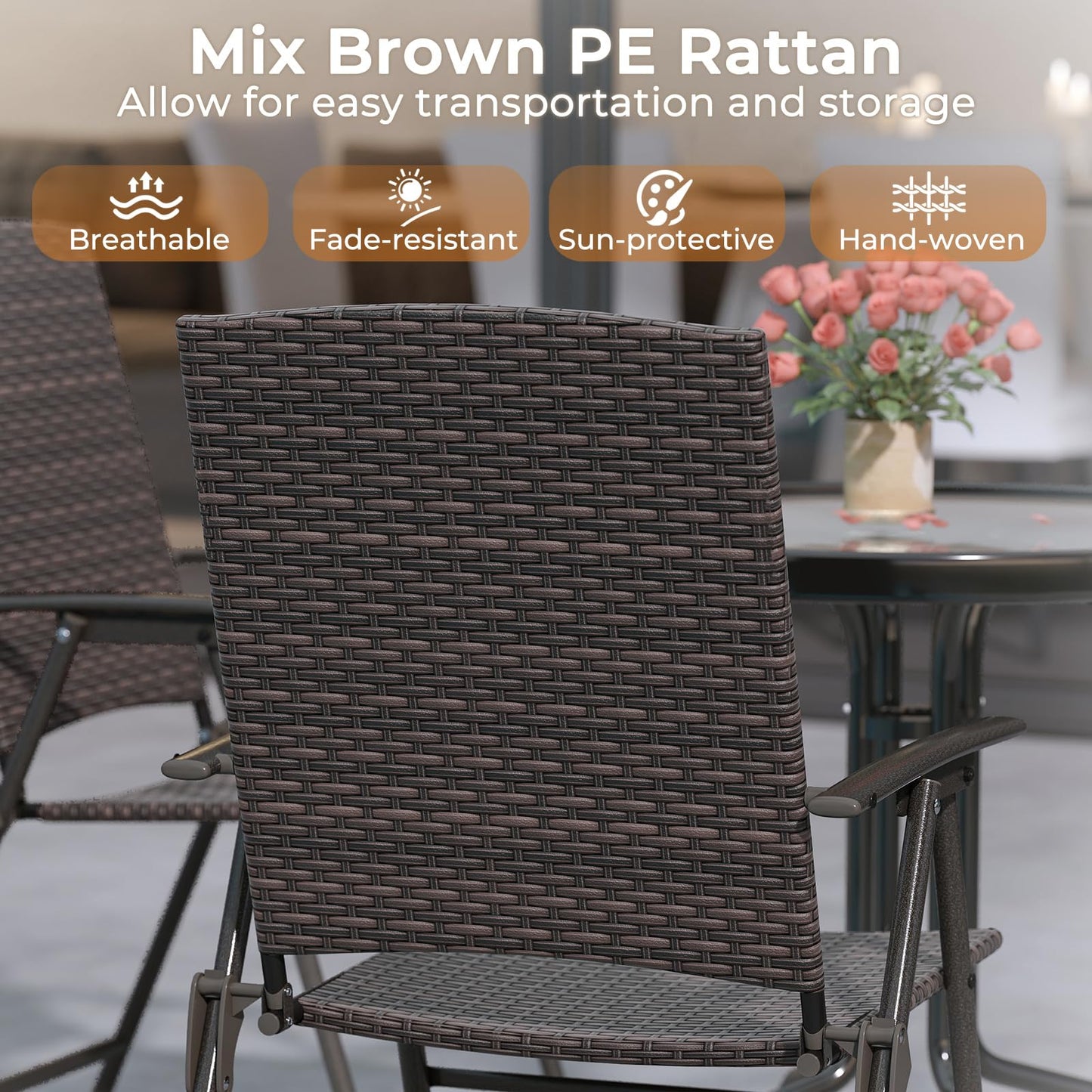 Tangkula Outdoor Folding Chairs Set Patio PE Wicker Dining Chairs