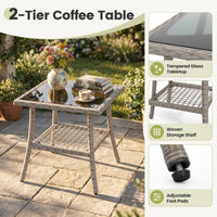 Tangkula 3-Piece Outdoor Wicker Rocking Bistro Set with 2-Tier Coffee Table
