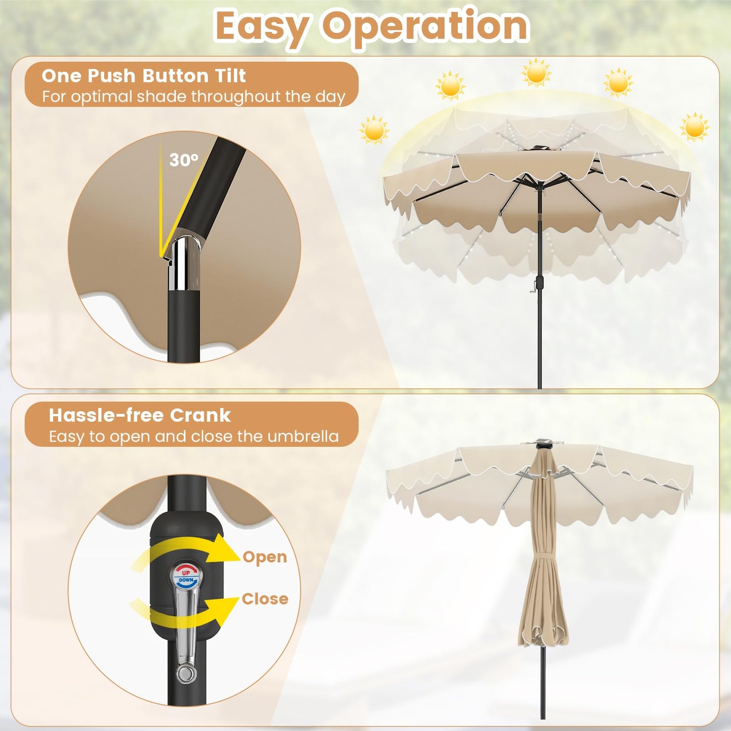 Tangkula 9 FT Solar Patio Umbrella with 104 Color-Changing Flowing LED Lights