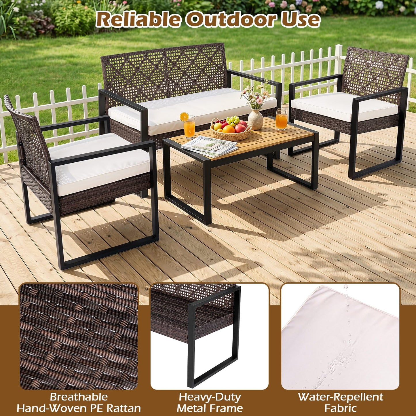 Tangkula 4-Piece Patio Conversation Set w/2 Single Chairs