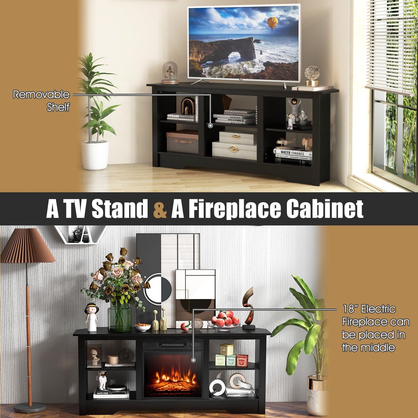 Tangkula Farmhouse TV Stand for TVs up to 65 Inch